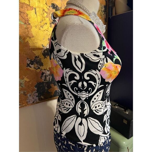 Vintage 80s Alberto Makali Women’s Medium Black Floral 2 Piece Outfit Set Blouse - Picture 9 of 12